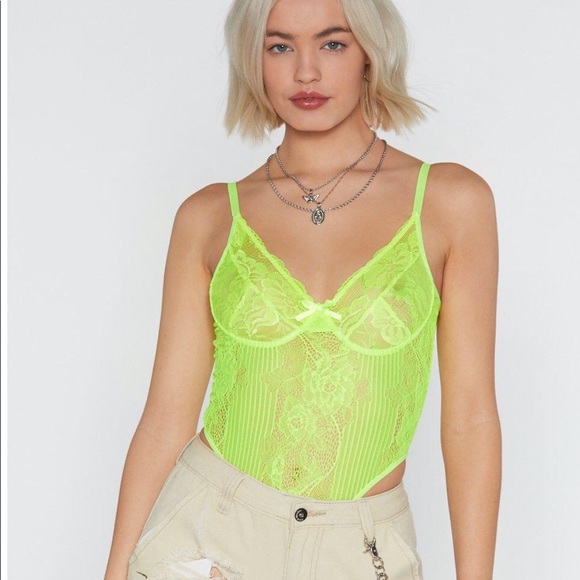 Nasty Gal Tops - Neon lace bodysuit